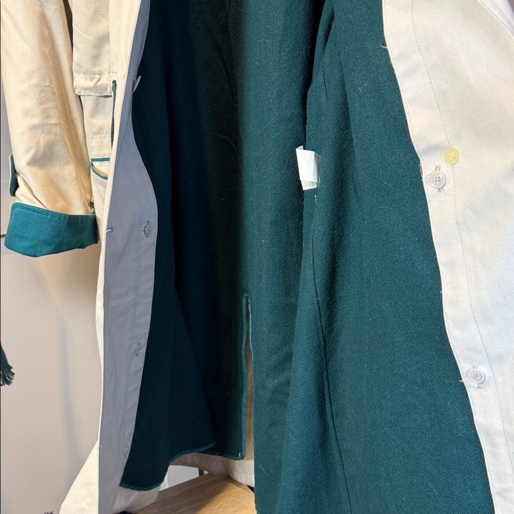 70s Vintage Norbert Nel Trench Coat Khaki Beige with Green Size 10 - Picture 10 of 16